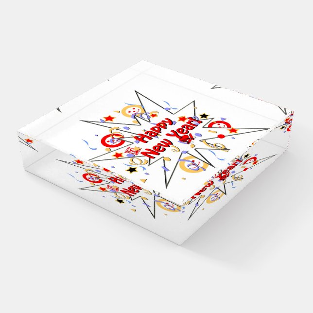 Whimsical Happy New Year  Paperweight (Angled)