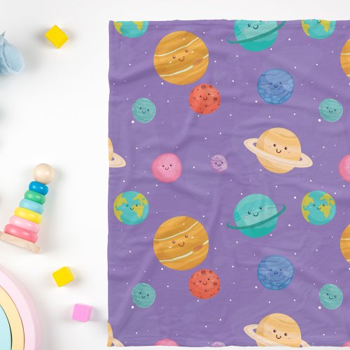 Whimsical Happy Planets Fleece Blanket