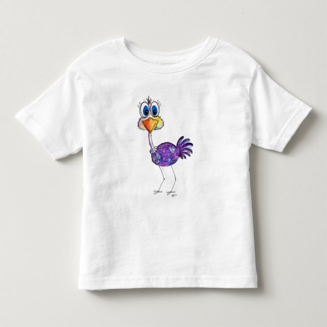 Whimsical Happy Purple Ostrich Toddler T-shirt (Front)