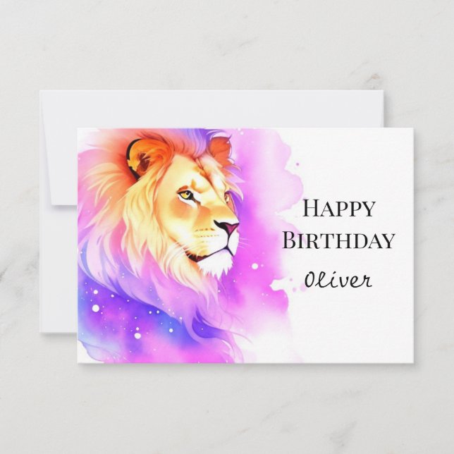 Whimsical Happy Safari Lion Birthday Card (Front)