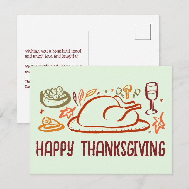 Whimsical Happy Thanksgiving Friendsgiving Custom Postcard (Front/Back)