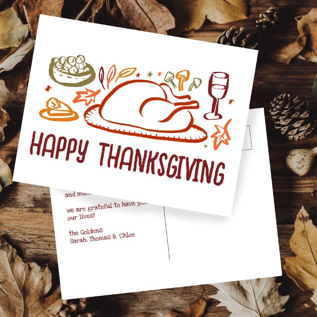 Whimsical Happy Thanksgiving Friendsgiving Custom Postcard (Whimsical Happy Thanksgiving Friendsgiving Custom Postcard
)