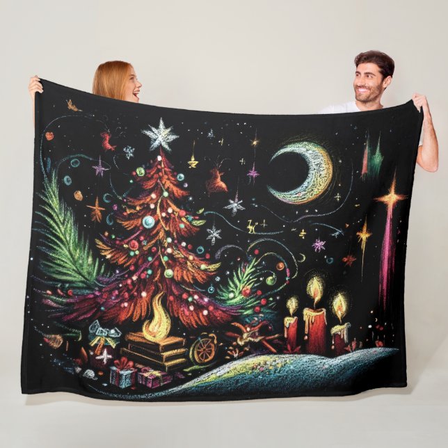 Whimsical Hard Pastel Christmas Drawing Fleece Blanket (In Situ)