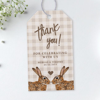 Whimsical Hare Bunnies In Love Wedding Thank You Gift Tags