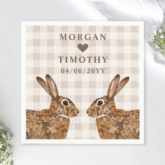 Whimsical Hare Heads With Names And Date Wedding Napkins