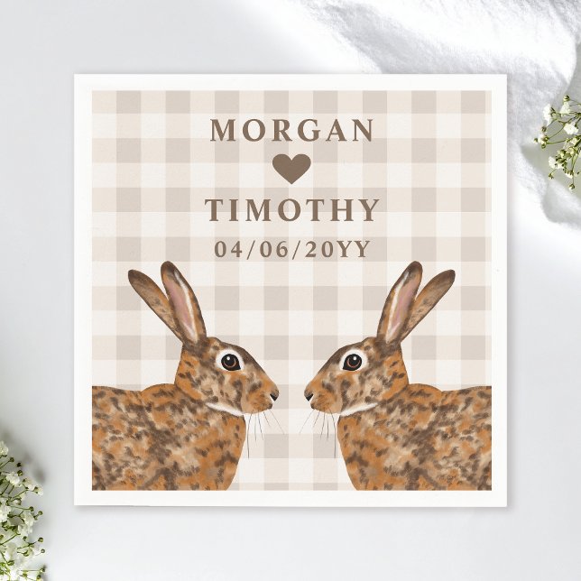 Whimsical Hare Heads With Names And Date Wedding Napkins (Creator Uploaded)