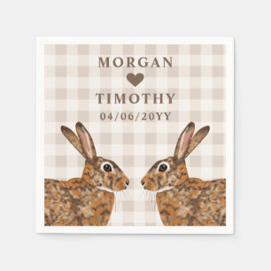 Whimsical Hare Heads With Names And Date Wedding Napkins
