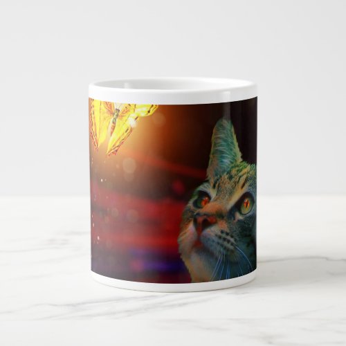 Whimsical Harmony Butterfly and Cat Elegance Mug