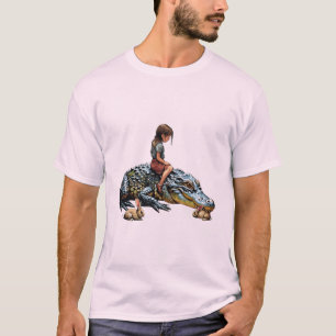Whimsical Harmony: Girl Riding an Alligator  T-Shirt