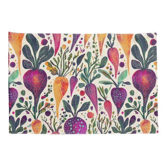 Whimsical Harvest Vibrant Vegetable Garden Pillow Case (Back-Right)