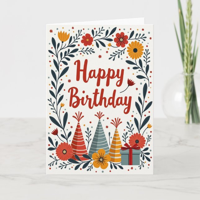 Whimsical Hat Birthday Card (Front)