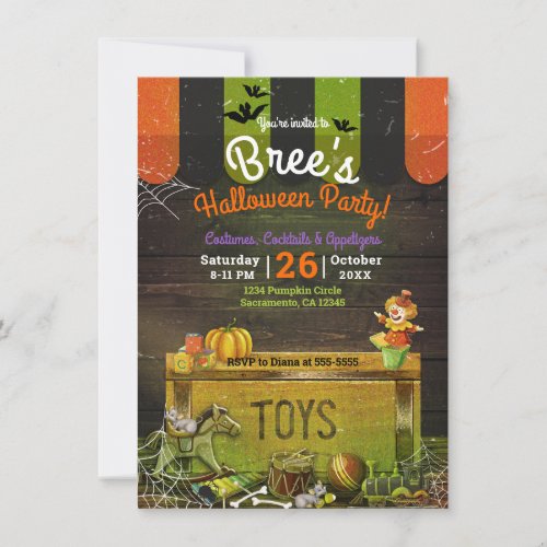 Whimsical Haunted Antique Toys Halloween Party  Invitation