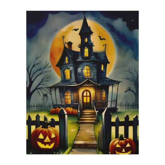 Whimsical Haunted House: 11” x 14" Wood Wall Art (Front)