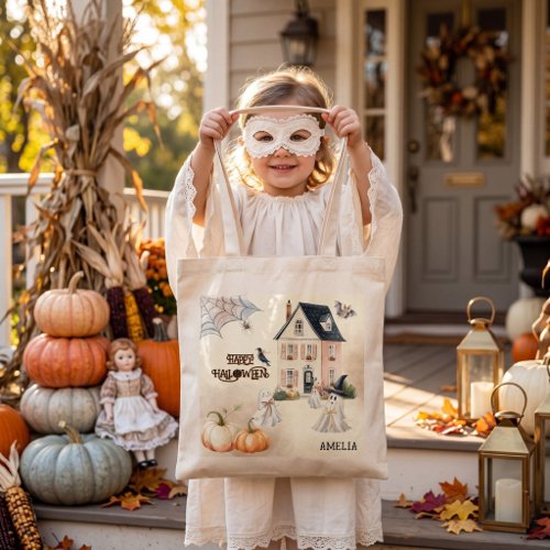 Whimsical Haunted House Ghosts Halloween  Tote Bag