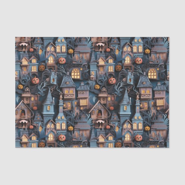 Whimsical Haunted House Halloween Tissue Paper (Front)