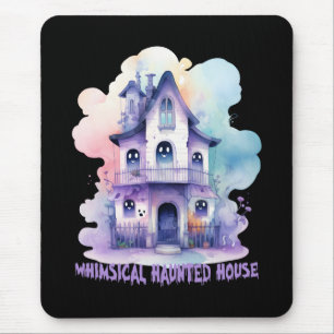 Whimsical Haunted House – Pastel Purple Halloween Mouse Pad