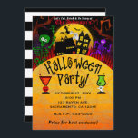 Whimsical Haunted House Skeleton Halloween Party Invitation<br><div class="desc">Customize for your event</div>