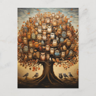 Whimsical Haven: The Owl-Adorned Arboretum Postcard