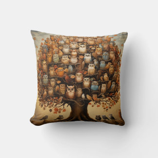 Whimsical Haven: The Owl-Adorned Arboretum Throw Pillow