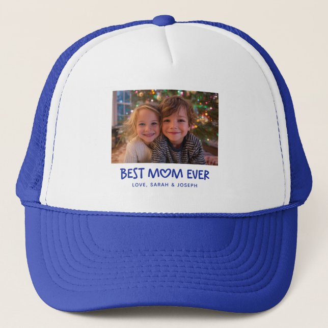 Whimsical Heart Best Mom Ever Holiday Photo Trucker Hat (Front)