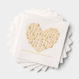 Whimsical Heart Calligraphy Happy Thanksgiving Foil Napkins
