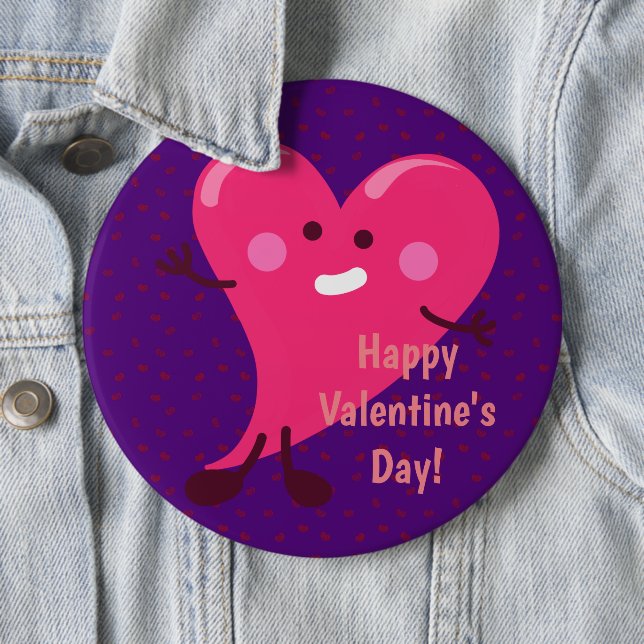 Whimsical Heart Character | Happy Valentine's Day Button (In Situ)