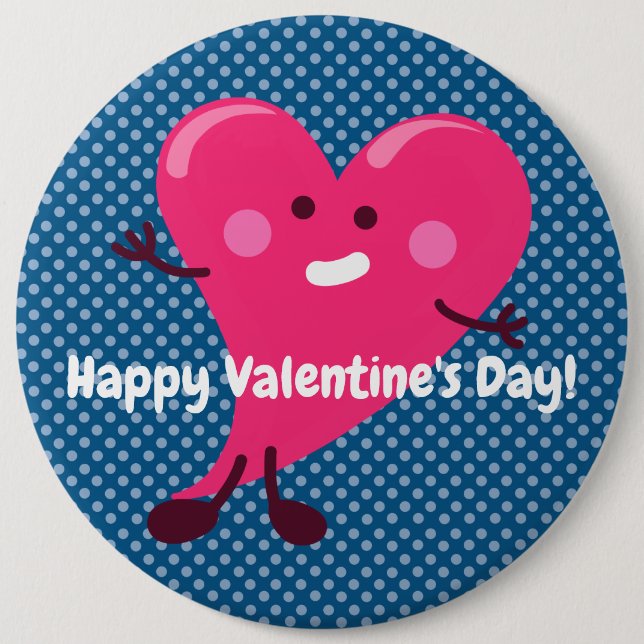 Whimsical Heart Character | Valentine's Day Pinback Button (Front)