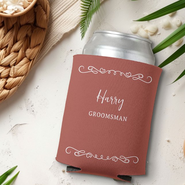 Whimsical Heart Doodle Any Color Wedding Party Can Cooler (Groomsman can cooler with whimsical doodles and love hearts - edit color or personalize for anyone)