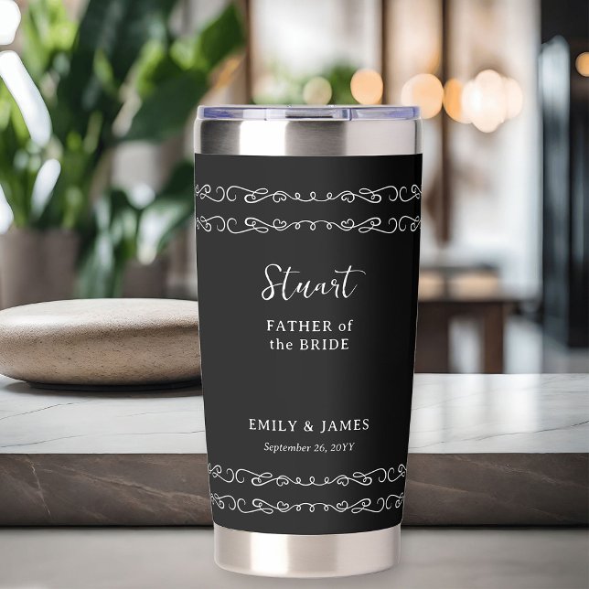 Whimsical Heart Doodle Black White Bridal Party Insulated Tumbler (Wedding party gift - customize to any color or for anyone in your wedding party)