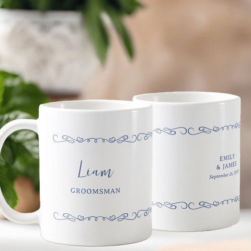 Whimsical Heart Doodle French Blue Wedding Party Coffee Mug