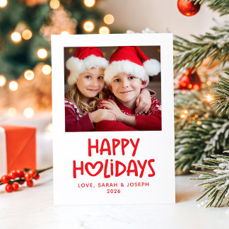 Whimsical Heart Family Photo Happy Holiday Card