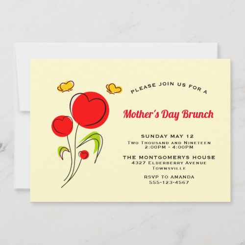 Whimsical Heart Flowers Mothers Day Brunch Invitation
