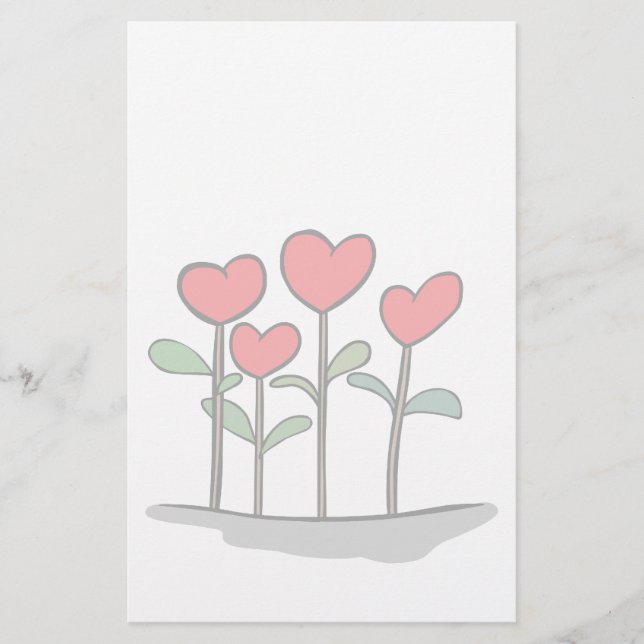 Whimsical Heart Flowers Stationary Stationery (Front)