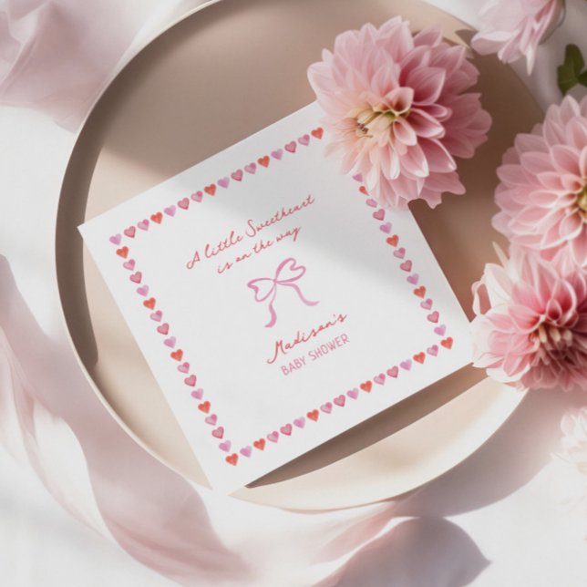 Whimsical Heart Frame Bow Baby Shower Napkins (Creator Uploaded)