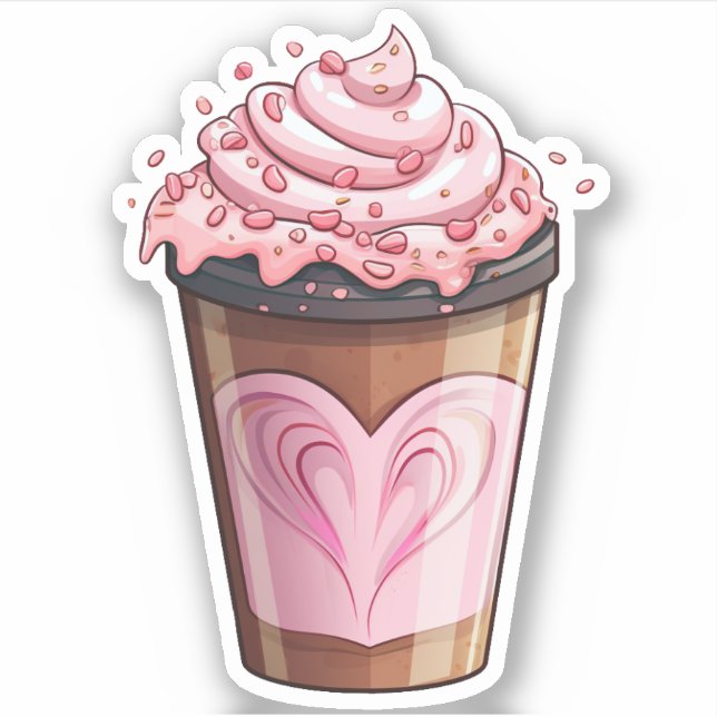 Whimsical Heart Ice Cream Shake Vinyl Sticker (Front)