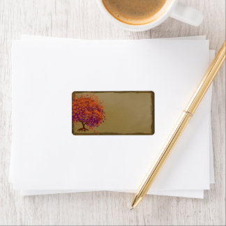 Whimsical Heart Leafed Tree Orange & Plum on Gold Label