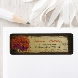 Whimsical Heart Leafed Tree Orange & Plum on Gold Label