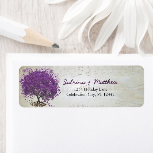 Whimsical Heart Leafed Tree Plum Return Address Label