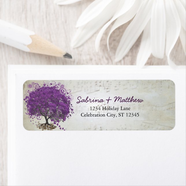 Whimsical Heart Leafed Tree Plum Return Address Label (Insitu)