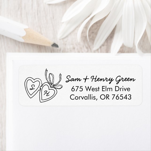 Whimsical Heart Locket Doodle CUSTOM Return Addres Label (Insitu)
