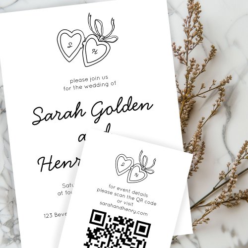 Whimsical Heart Locket Doodle Sketch CUSTOM QRCode Enclosure Card