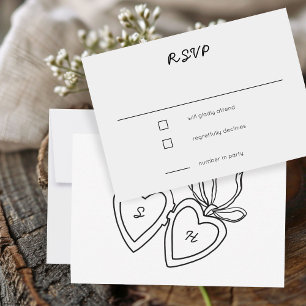 Whimsical Heart Locket Doodle Sketch CUSTOM RSVP Card