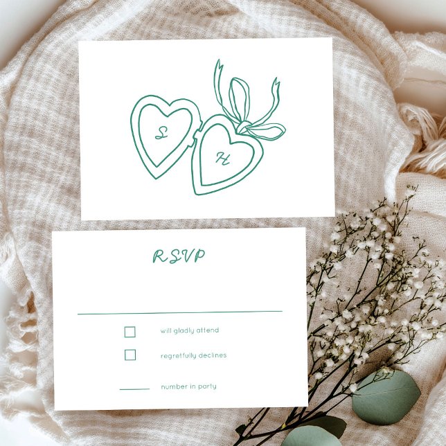 Whimsical Heart Locket Doodle Sketch CUSTOM  RSVP Card (Whimsical Heart Locket Doodle Sketch CUSTOM RSVP Card
)