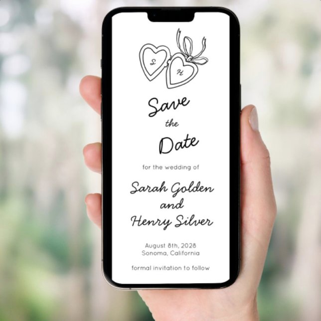 Whimsical Heart Locket Doodle Sketch Digital STD Invitation (Whimsical Heart Locket Doodle Sketch Digital evite  SAVE THE DATE Invitation
)