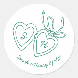 Whimsical Heart Locket Doodle Sketch Modern CUSTOM Classic Round Sticker
