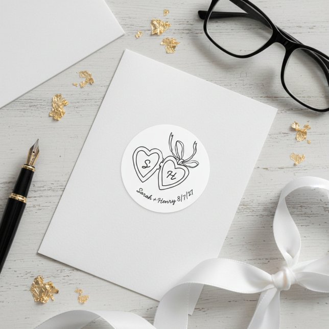 Whimsical Heart Locket Doodle Sketch Modern CUSTOM Classic Round Sticker (Whimsical Heart Locket Doodle Sketch Modern CUSTOM Classic Round Sticker
)