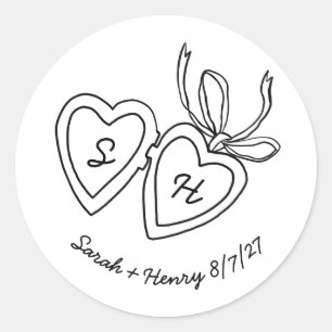 Whimsical Heart Locket Doodle Sketch Modern CUSTOM Classic Round Sticker