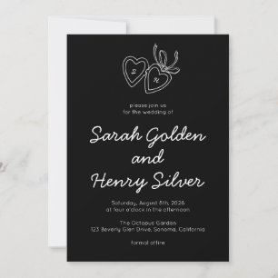 Whimsical Heart Locket Doodle Sketch Modern CUSTOM Invitation