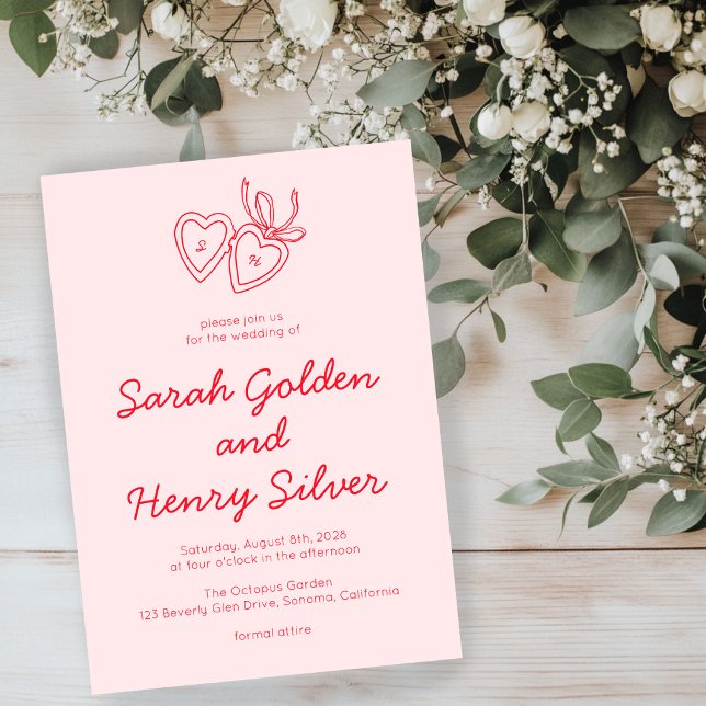 Whimsical Heart Locket Doodle Sketch Modern CUSTOM Invitation (Whimsical Heart Locket Doodle Sketch Modern CUSTOM Invitation
)