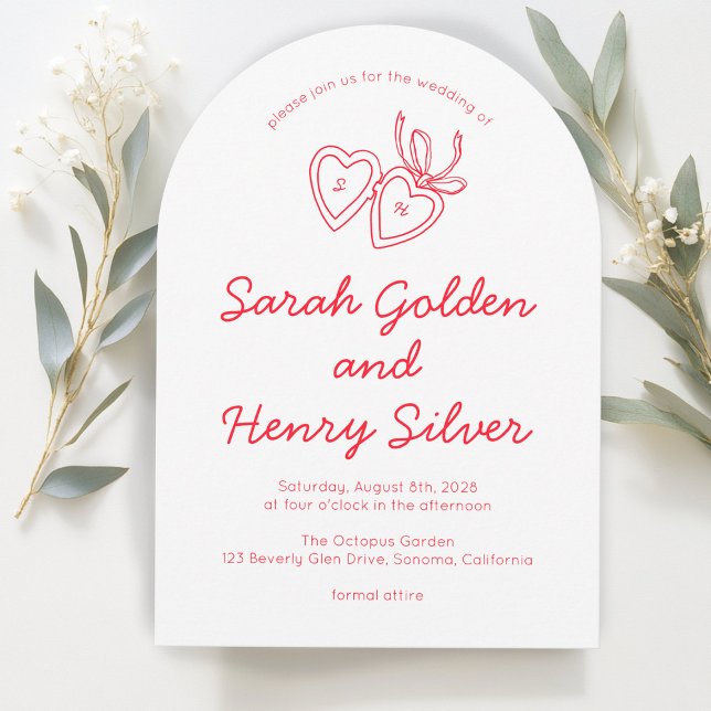 Whimsical Heart Locket Doodle Sketch Modern CUSTOM Invitation (Whimsical Heart Locket Doodle Sketch Modern CUSTOM Invitation
red White)